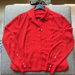 🍓 J. Crew Sheer Long Sleeved Blouse with Pleated Detailing, Size: 8